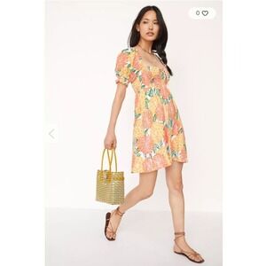 Anthropologie Faithfull‎ The Brand Floral Print Mini Dress 100% Linen Size 8P